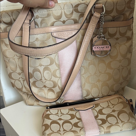 Coach Signature Beige and Pink Tote Bag - Picture 1 of 8